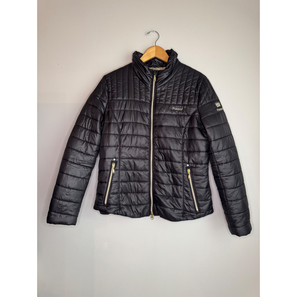 Pikeur Ofelia Black Quilted Puffer Jacket Equestrian Full Zip Gold Hardware 42